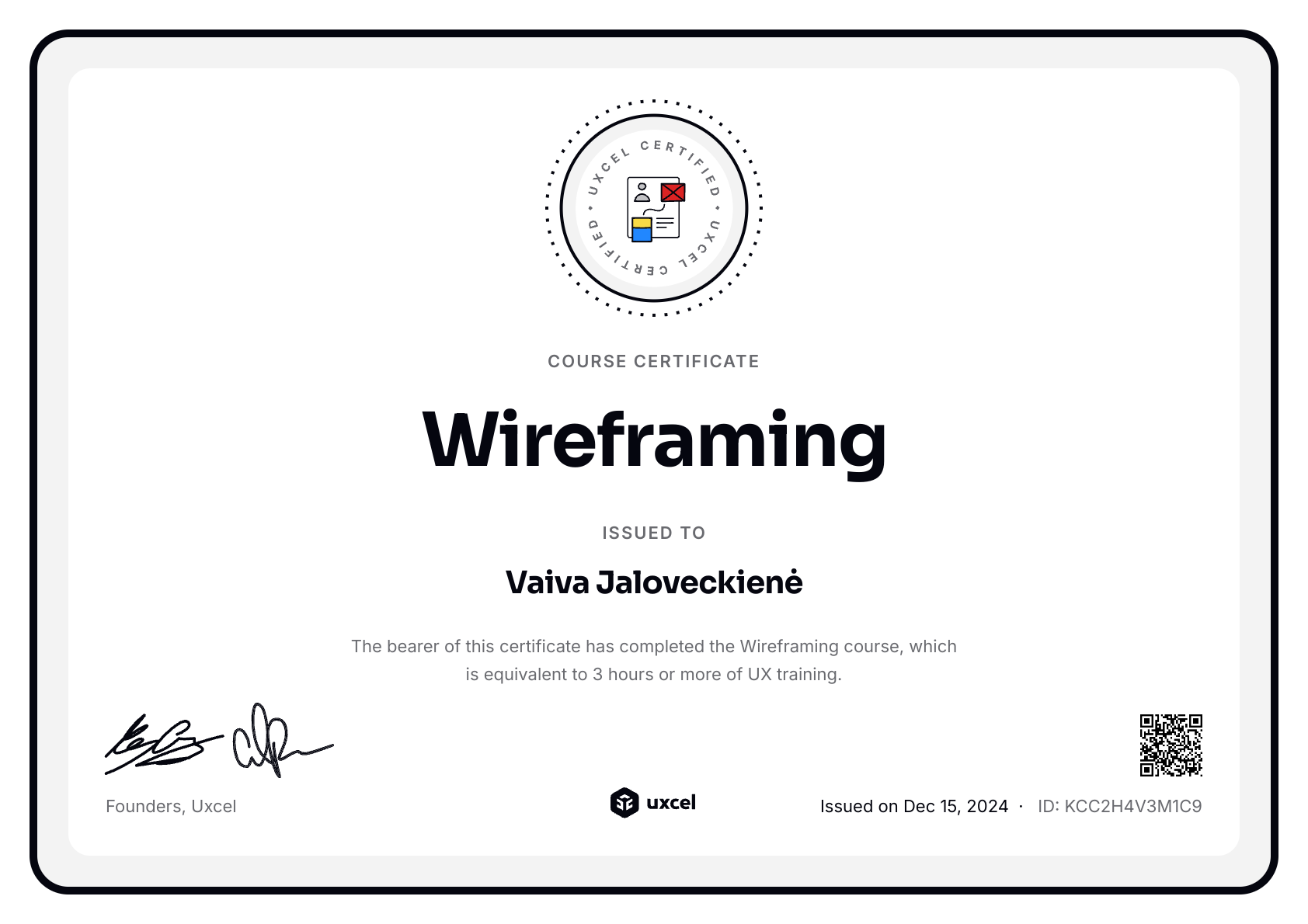 Vaiva Jaloveckienė's certificate